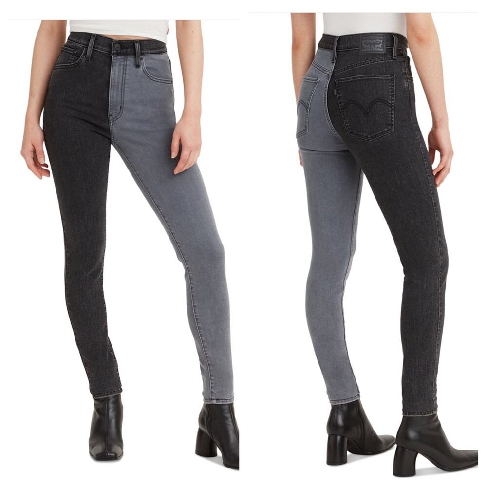 NWT Levi’s Mile High Super Skinny Two Tone Jeans Black Stretch Womens 27 $ 70